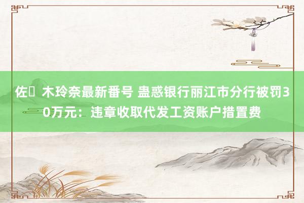 佐々木玲奈最新番号 蛊惑银行丽江市分行被罚30万元：违章收取代发工资账户措置费