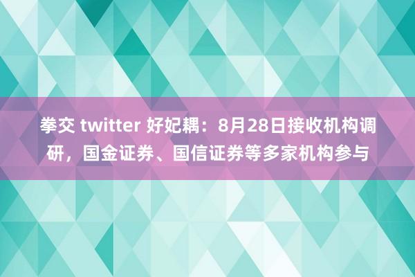 拳交 twitter 好妃耦：8月28日接收机构调研，国金证券、国信证券等多家机构参与