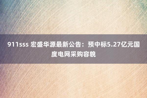 911sss 宏盛华源最新公告：预中标5.27亿元国度电网采购容貌